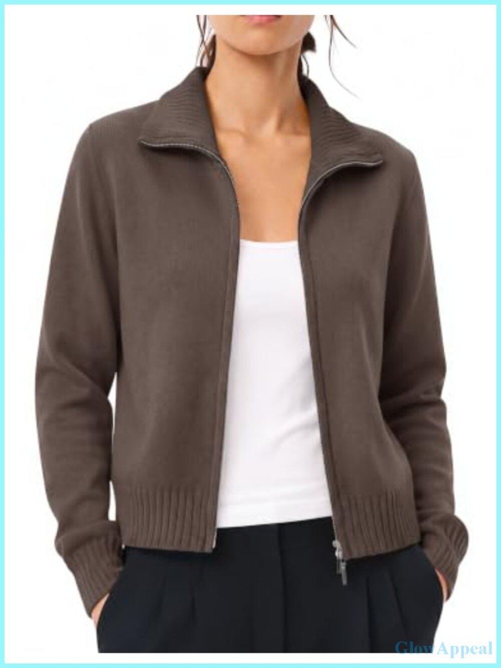 LOMON Women's Cropped Zip Up Cardigan Knit Sweater Jacket
